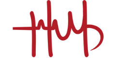 Abstract logo in red with looping lines.
