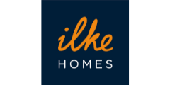 Logo of ilke Homes with orange text on a dark background.