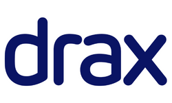 The logo says 'drax' in lowercase letters with a blue font.