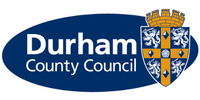 Logo of Durham County Council with a blue background and shield crest.