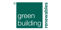 Logo with the text 'green building renewables' in a green box.