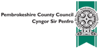 Pembrokeshire County Council logo featuring a circular emblem and green banner.
