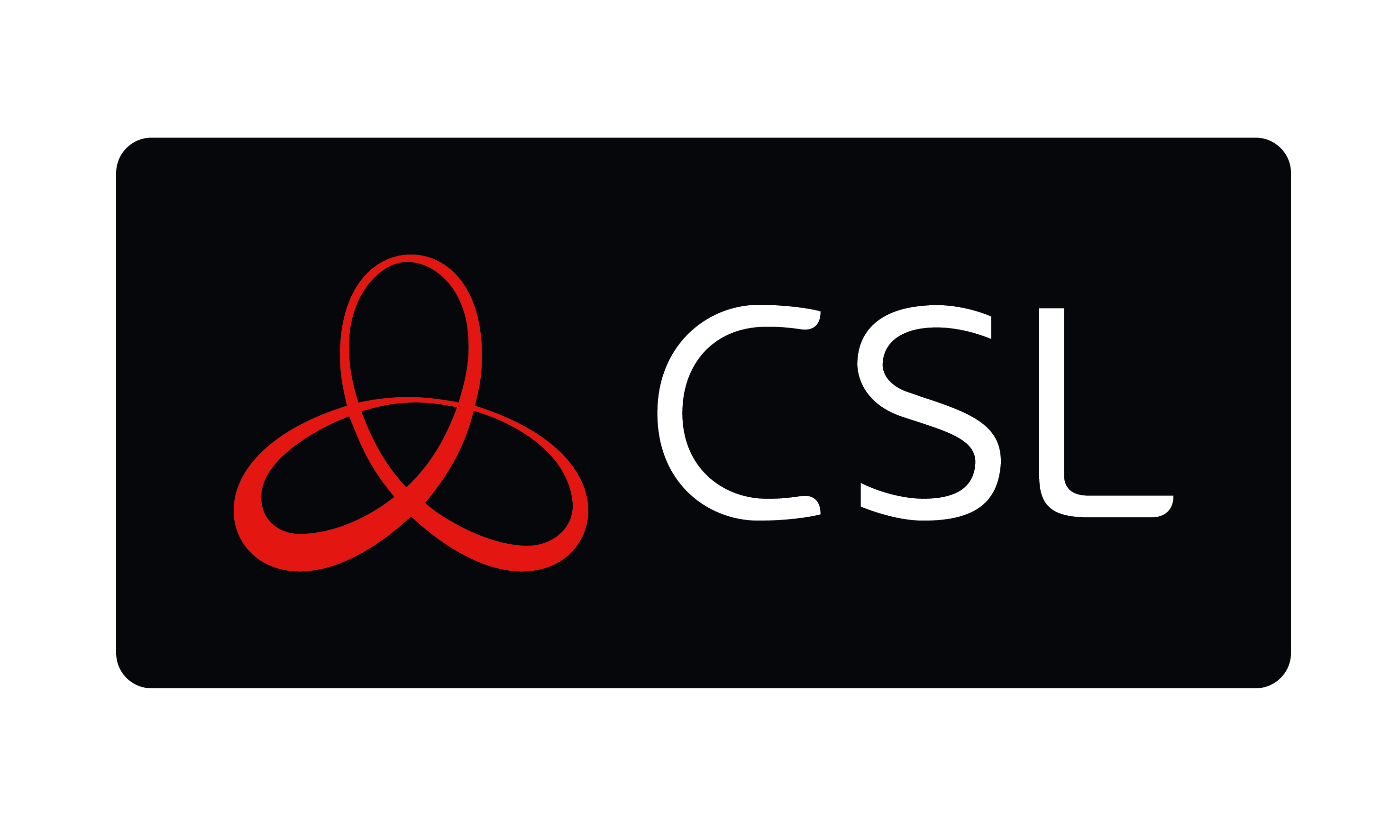 CSL logo with abstract red symbol on black background.