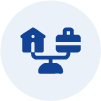 Work life icon displayed as a balance with house and suitcase