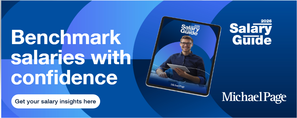 Benchmark salaries with confidence text with ipad