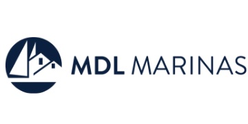 Logo with stylized sailboats and text 'MDL Marinas'.
