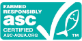 Farmed responsibly ASC certified logo with fish icon.