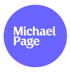 White text 'Michael Page' on a blue background.