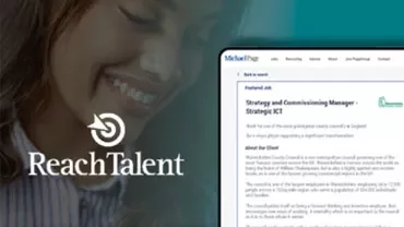 Person smiling next to a job listing on ReachTalent platform.
