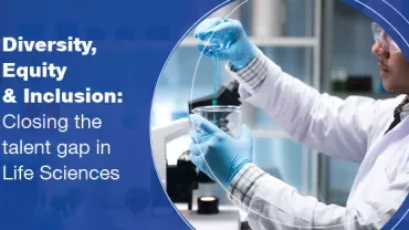 Scientist in lab with microscope; text on diversity in life sciences.