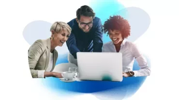 Blue corners and people on laptop