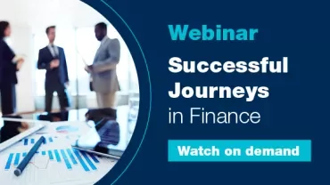 Finance webinar with business professionals and charts.