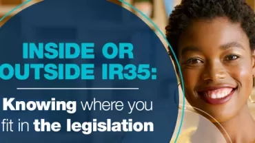 Smiling person beside text: Inside or Outside IR35: Knowing where you fit in the legislation.