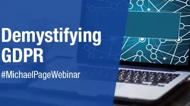 Webinar on GDPR with circuit design on laptop screen.