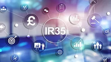 IR35 concept with business icons in a network structure.