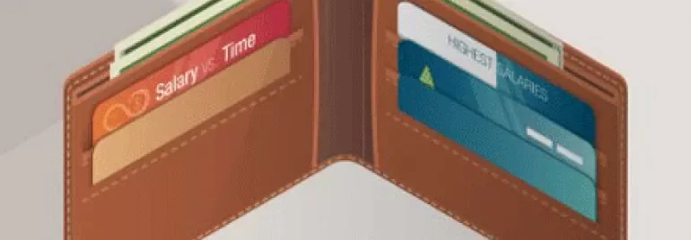 Open brown wallet with credit cards inside.