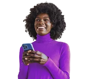 Women in purple shirt smiling