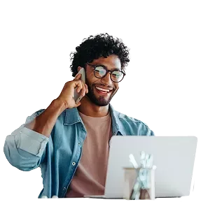 Man on the phone smiling 