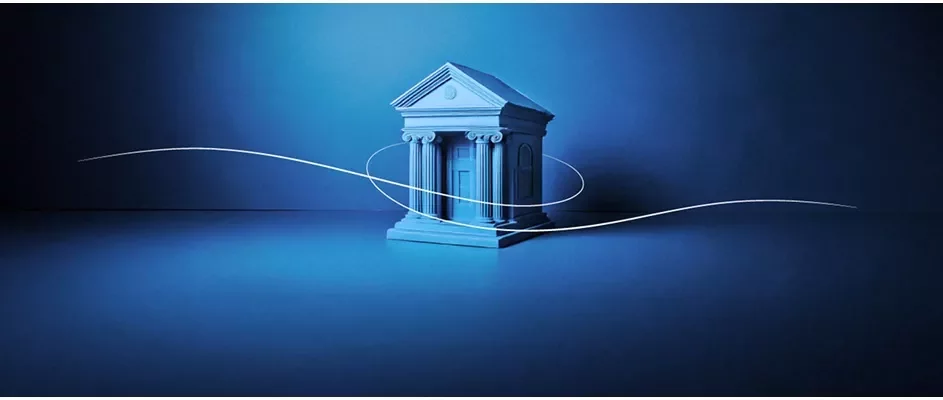 Bank building with blue gradient background