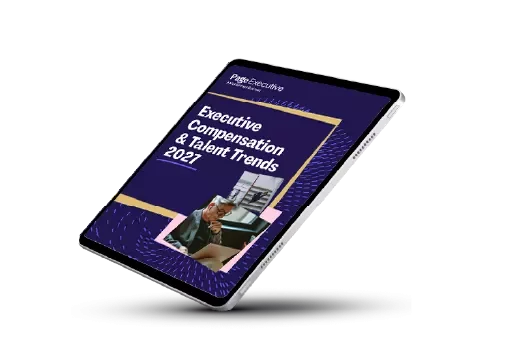Tablet screen with a whitepaper front mentioning Executive compensation and Talent Trends 2027