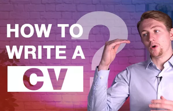 Person discussing how to write a CV in front of a colorful background.
